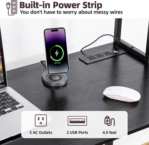Miniatura 7 de Aquzee Escritorio para computadora con cajones, escritorio de 40 pulgadas con gabinete, escritorio para computadora con almacenamiento, tomas