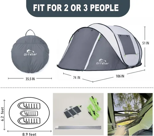 Miniatura 2 de Pop Up Tents for Camping 2-4 Person Waterproof Easy Up Setup Camping Tent 2 Big Doors Instant Family Blanco