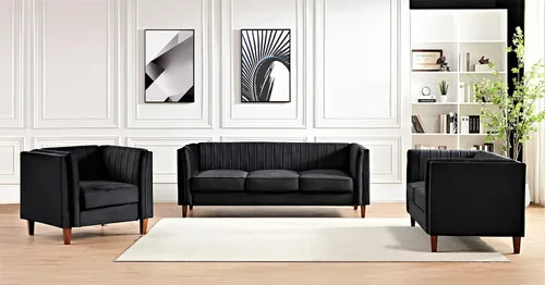 Miniatura 11 de Container Furniture Direct Sofá moderno de terciopelo de lujo para sala de estar con espuma de alta densidad, tapicería de tela suave, cojines