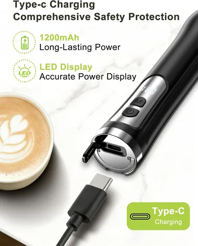 Miniatura 4 de Espumador de leche recargable, varita de mano espumador de café, fabricante de espuma eléctrica impermeable IP67, mezclador de bebidas de alta