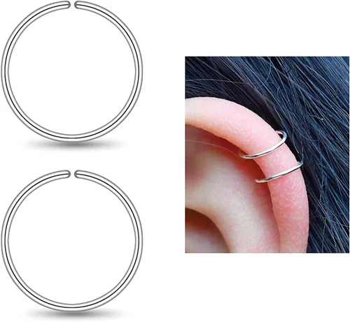 Miniatura 90 de Small Gold or Sterling Silver Huggie Hoop Earrings for Women Cartilage Nose Helix Tragus