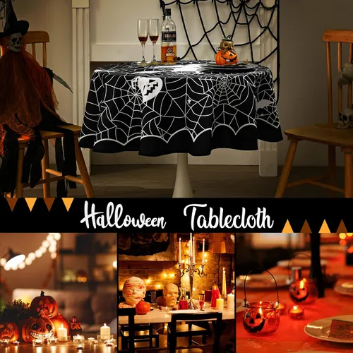 Miniatura 7 de MikiUp Mantel redondo de Halloween, mantel decorativo de tela de araña, impermeable y lavable, para fiestas, cocina, comedor, interiores