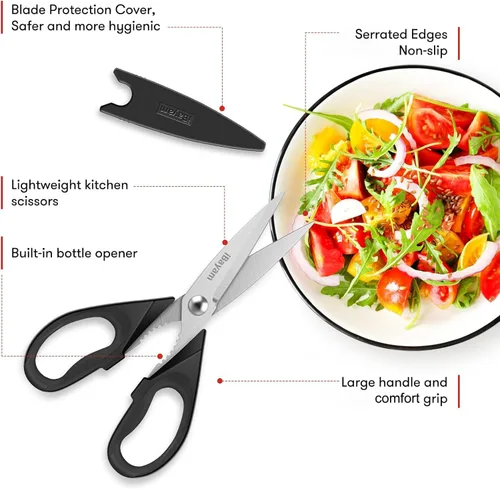 Miniatura 2 de iBayam Tijeras de Cocina Negras – Tijeras Resistentes para Carne y Aves de Corral, Tijeras Utilitarias de Acero Inoxidable Aptas para Lavavajillas