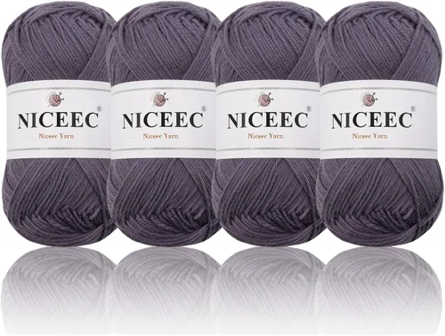 Miniatura 25 de NICEEC 4 madejas de hilo de algodón suave para bebé, 4 capas, manualidades DIY, peso fingering, hilo para manta para ganchillo y tejido, total 700