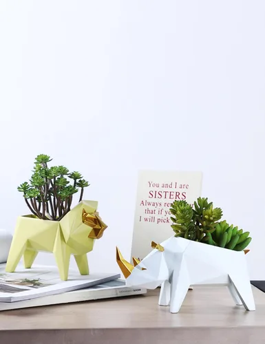 Miniatura 7 de HAUCOZE Maceta de estatua de león para suculentas, escultura animal de 6.1 pulgadas Modern Arts - Decoración para el hogar, regalo