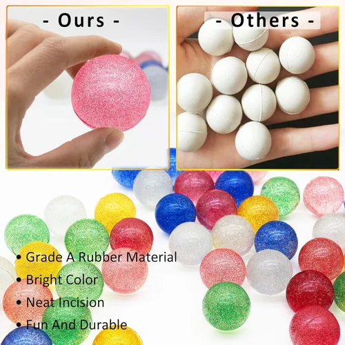Miniatura 4 de 84 bolas inflables con purpurina para recuerdos de fiesta de niños, 6 colores, bolas de rebote de goma a granel de 1.772 pulgadas (1.772 in), bolas
