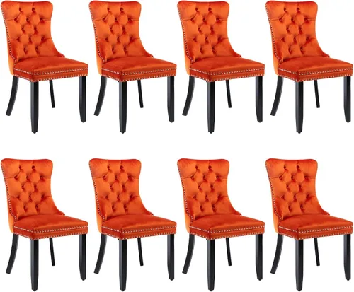 Miniatura 33 de SoarFlash Juego de 2 sillas de comedor de tela de lino, sillas de comedor tapizadas con ribete de cabeza de clavo y patas de madera de color claro