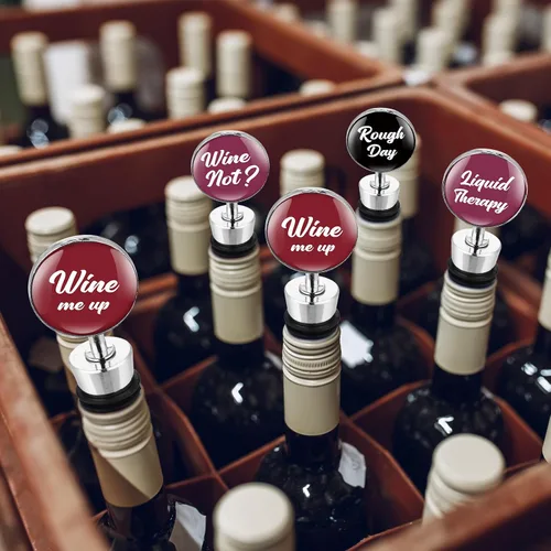 Miniatura 6 de Therwen Juego de 5 divertidos tapones para botellas de vino, accesorios de regalo para mujeres y hombres, tapa de salida de vino con frases