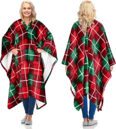 Miniatura 10 de Catalonia Manta Poncho Sherpa Vestible para Adultos Mujeres Hombres, Manta Capa Envolvente con Bolsillo, Cálida, Suave, Acogedora, Cómoda, Regalo