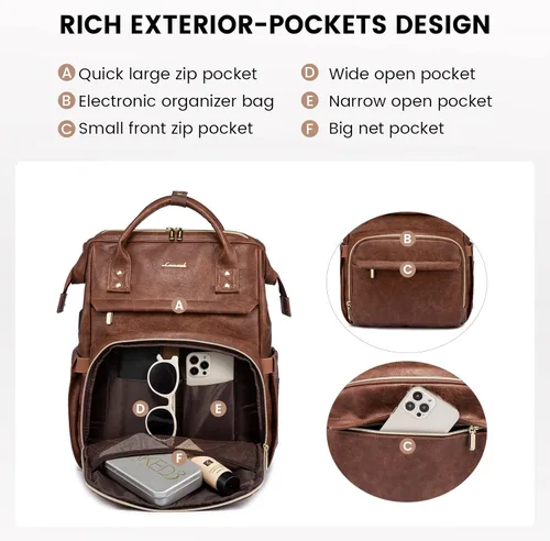 Miniatura 3 de LOVEVOOK - Mochila para laptop para mujer, mochila de moda para mujer.., Rojo Marrón, 15,6 pulg., Mochilas de viaje