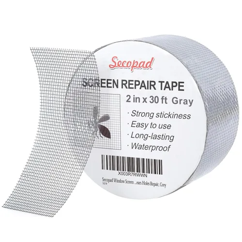 Secopad Cinta de reparación de pantalla de ventana gris, kit de reparación de pantalla de 2 pulgadas x 30 pies (360 pulgadas) para ventanas o