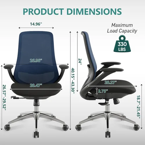 Miniatura 2 de Silla de oficina ergonómica de malla, silla de escritorio ejecutiva de 330 libras con soporte lumbar, reposabrazos 2D, cómodas sillas giratorias Azul