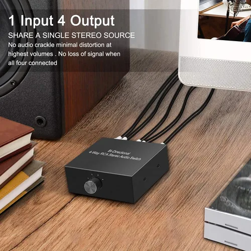 Miniatura 7 de Conmutador de audio bidireccional de canal de sonido L/R estéreo de 4 vías, 1 en 4 salidas o 4 en 1, interruptor de audio de canal de sonido L/R