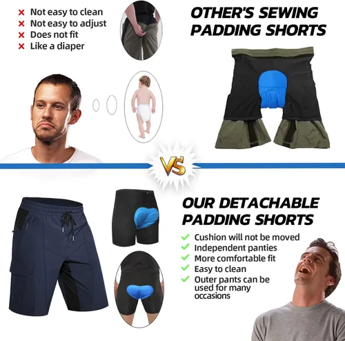 Miniatura 3 de Hiauspor Pantalones cortos acolchados de ciclismo de montaña para hombre, ajuste holgado, de secado rápido, para ciclismo con 5 bolsillos