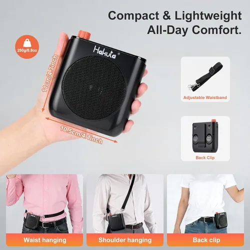 Miniatura 7 de HAKUTA Amplificador de voz inalámbrico, altavoz Bluetooth portátil para profesores con micrófono de solapa magnético y 2 micrófonos, amplificador