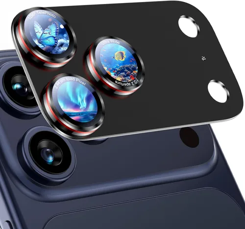 Miniatura 28 de Uyiton Protector de lente de cámara para iPhone 17 Pro - [Tipografía única + lente de teléfono diseño de círculo rojo] Cubierta de cámara de vidrio