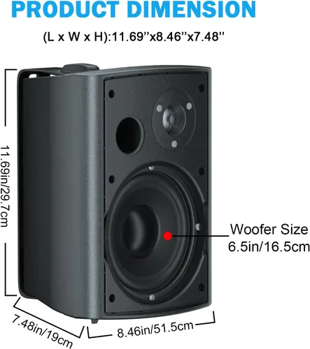 Miniatura 2 de STUDIOFINIX Altavoces para interiores y exteriores de 6.5 pulgadas con cable, impermeables, altavoces pasivos de montaje en pared, graves potentes