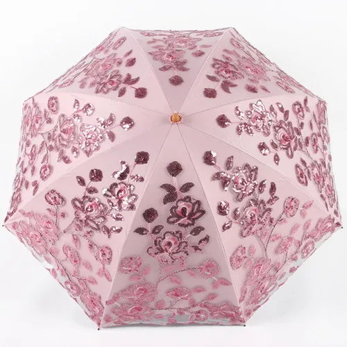 Miniatura 49 de Honeystore Sombrilla bordada con flor 3D plegable UV con encaje clásico