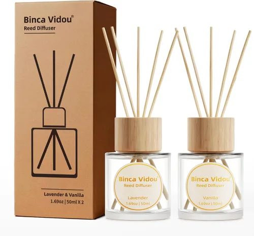 Juego de difusores de varillas Binca Vidou, difusores de aceite esencial natural de lavanda y vainilla con varillas para aromaterapia, decoración