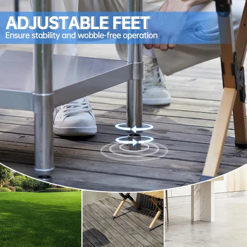 Miniatura 6 de Mesa de trabajo de acero inoxidable, mesa de trabajo comercial NSF con estante inferior y patas para restaurante, hogar y hotel, 24 pulgadas