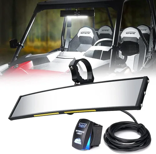 Miniatura 10 de Xprite 9" Espejo retrovisor central UTV con luces interiores y interruptor basculante, espejos retrovisores de aluminio se ajusta a 1.75"-2