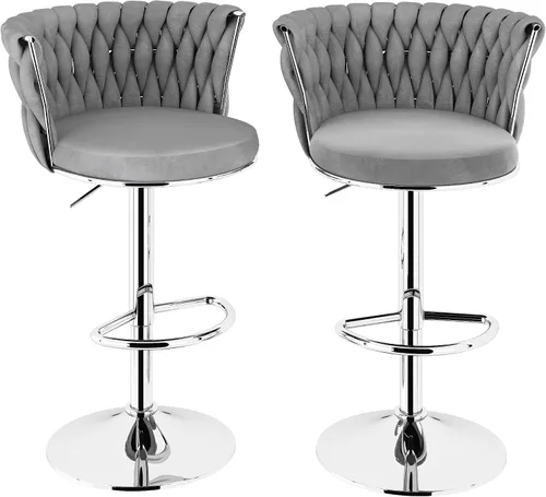 Lamerge Juego de 2 taburetes de bar de terciopelo, sillas de bar giratorias modernas, taburetes de bar de cocina, taburetes de bar ajustables, Gris
