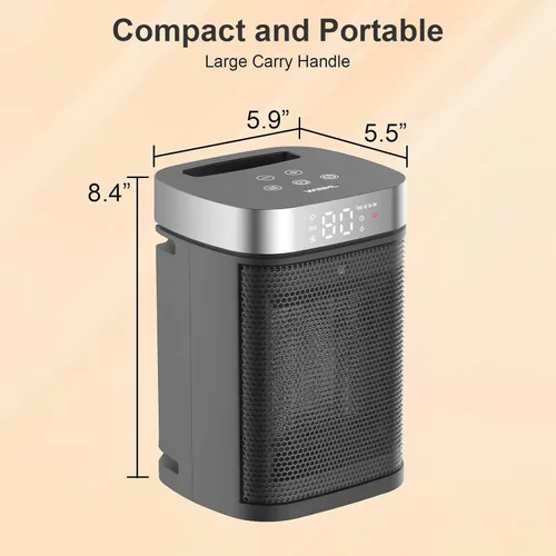 Miniatura 7 de Estufa portátil para espacio, tres modos de calefacción (700W/1000W/1500W), con control remoto, calentadores eléctricos con temporizador de 1-12H