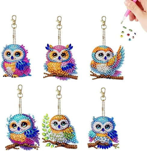 Miniatura 14 de YUE ZHE 9 llaveros de pintura de diamantes de animales, kits de arte de diamantes de animales para adultos, pintura 5D de doble cara para adultos