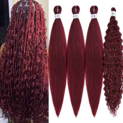 Miniatura 22 de Cabello para trenzar rizado ondulado negro 1B preestirado de onda oceánica profunda de ganchillo bohemio para trenzar de 16 pulgadas, 2 paquetes