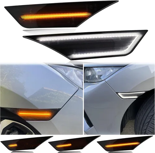 Lentes ahumados blancos con secuencia dinámica en ámbar para luces de marcador lateral delanteras Compatibles con Honda 10th Gen Civic Coupe Sedan