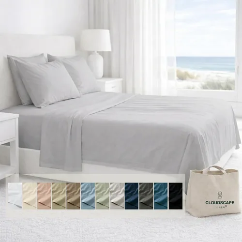 Miniatura 47 de Cloud Scape Linen - Juego de sábanas de algodón egipcio de doble capa, tamaño individual, tejido de satén de fibra larga, juego de 3 piezas, ropa