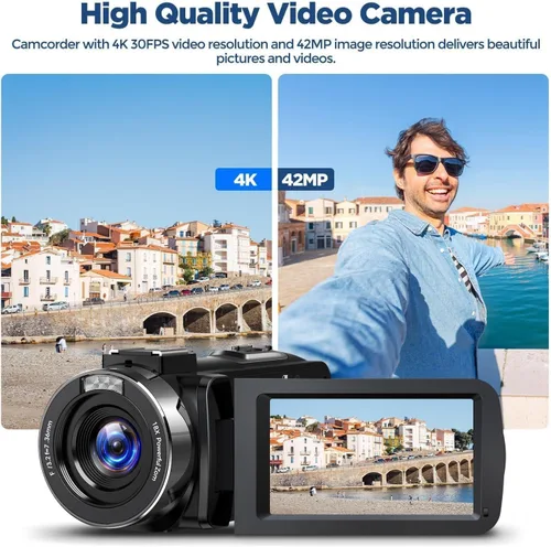 Miniatura 2 de Videocámara Camcorder 4K 42MP, pantalla de 3.0" con rotación de 270°, cámara de vlogging para YouTube, videocámaras con zoom digital de 18X, 2