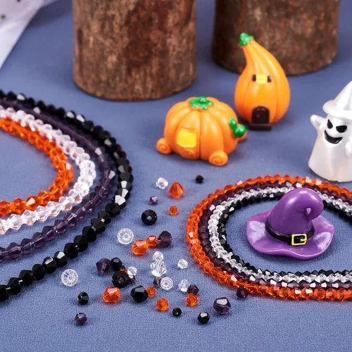 Miniatura 5 de Craftdady Cuentas de cristal facetado para Halloween, 1032 cuentas de cristal para manualidades, cuentas sueltas de otoño para manualidades, aretes