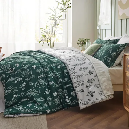 Miniatura 4 de Bedsure - Juego de edredón Queen Esmeralda – Juego de ropa de cama Queen, 3 piezas con ropa de cama floral bonita, 1 edredón reversible suave con 03