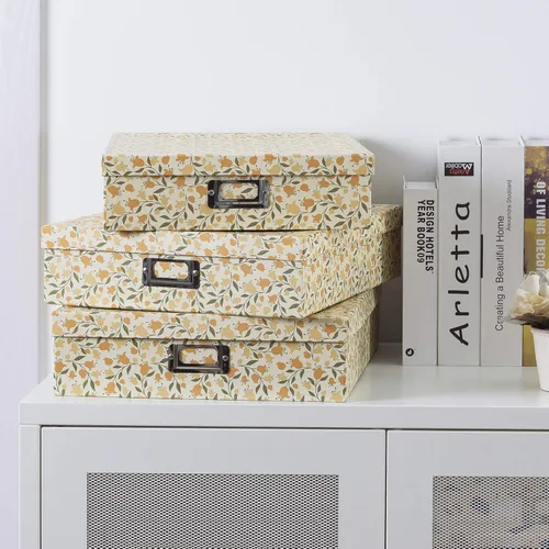 Miniatura 3 de Soul & Lane Cajas de almacenamiento decorativas de cartón con tapas, juego de 3 cajas de almacenamiento de fotos florales para decoración del hogar