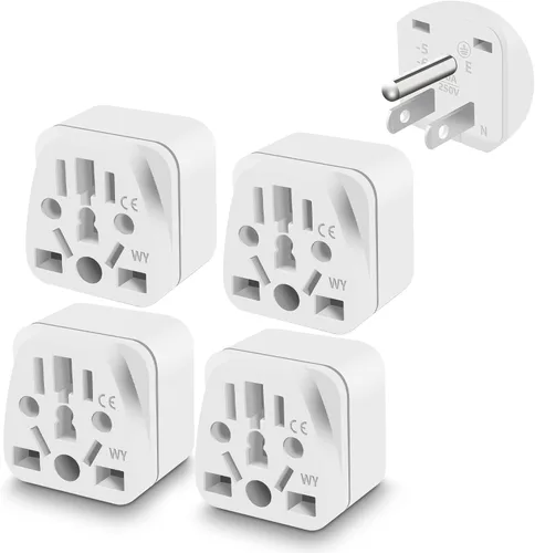 Paquete de 4 adaptadores de enchufe de Reino Unido a EE. UU., adaptador de enchufe europeo a estadounidense, adaptadores de enchufe de viaje, Blanco