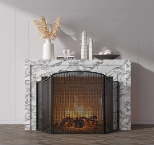Miniatura 5 de Lizh Metalwork - Pantalla de chimenea de hierro forjado de 3 paneles, 48 pulgadas de largo x 29 pulgadas de alto, protector de chispas con diseño