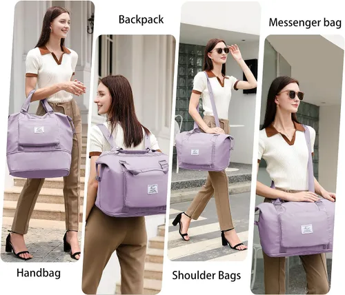 Miniatura 6 de SOPIME Bolsa de viaje expandible deportiva para mujeres y hombres, bolsa de viaje plegable extra grande con correas dobles para el hombro y bolsillo