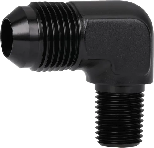 Miniatura 20 de 3AN macho Flare a 1/4 NPT tubo macho 90 grados codo adaptador unión aluminio negro