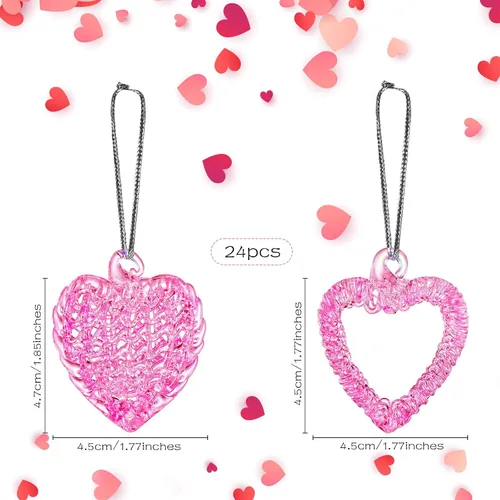 Miniatura 2 de Sieral 24 piezas de decoración de San Valentín, adornos de San Valentín de corazón de cristal para árbol, mini adornos galentinos de vidrio hilado