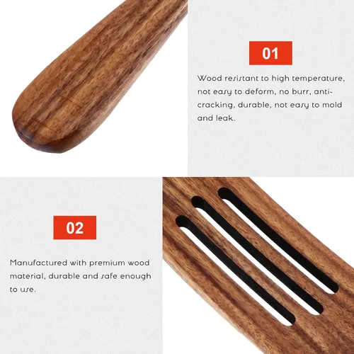 Miniatura 5 de Espátula larga de madera para cocinar, utensilios de cocina antiarañazos de 12.2 pulgadas, espátula de madera natural con mango ergonómico