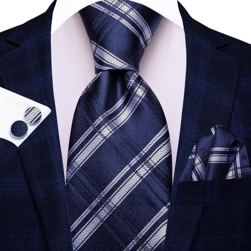 Miniatura 44 de Hi-Tie Corbata clásica de cachemira para hombre con pañuelo y gemelos a cuadros