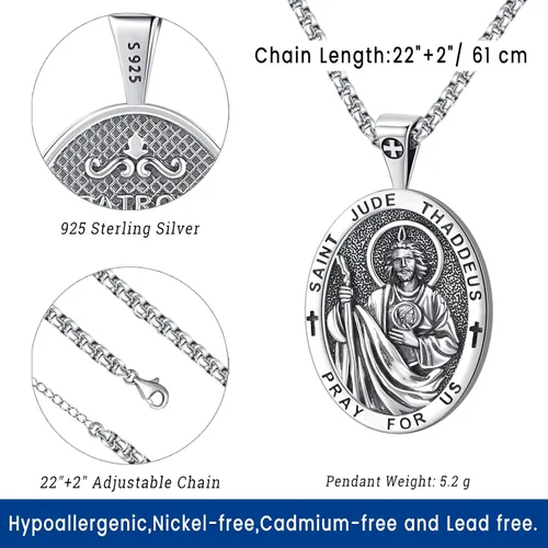 Miniatura 47 de Eusense Saint Necklace Sterling Silver 925 Protection Jewelry for Men Women Patron St Medals Amulet Pendant