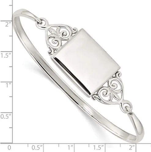 Miniatura 3 de QB1211 - Brazalete rectangular pulido de plata de ley de 0.787in, estilo medallón de 0.140in, Metal, no conocido