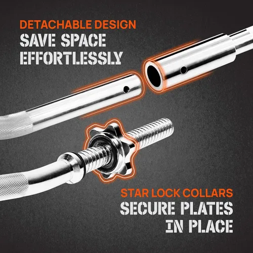 Miniatura 6 de Yes4All Standard Straight Barbell 60" & EZ Curl Bar 47", Capacity 200 to 480 LB, Weight Bar 1" to 2" Diameter - Star Lock Collars, Rubber Ring, I.