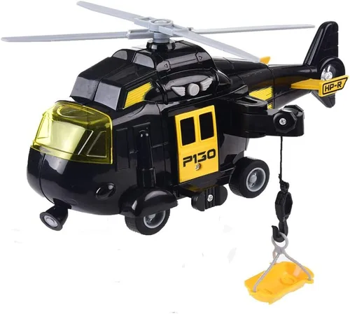 OMGTOY Helicóptero militar, avión de la fuerza aérea de juguete con cesta colgante luces y sonidos para niños (negro)