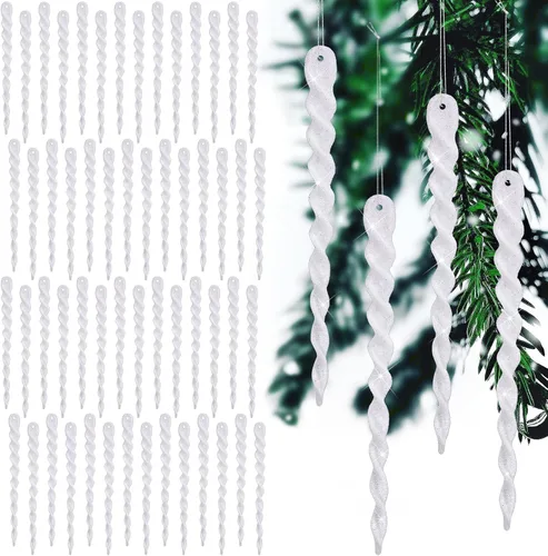 Miniatura 10 de 60 piezas de adornos de carámbano torcido, decoración de árbol de Navidad, tiras en espiral con purpurina para colgar en Navidad, fiestas, Champán