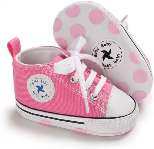 Miniatura 5 de Zapatos unisex para bebés, niñas y niños, suela suave, lona para recién nacidos, primeros pasos, zapatillas altas antideslizantes