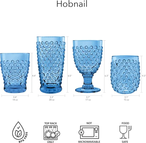 Miniatura 5 de TarHong Abode Homewares Hobnail - Copas de vino acrílicas duraderas de 17 onzas, resistentes a las roturas y aptas para lavavajillas