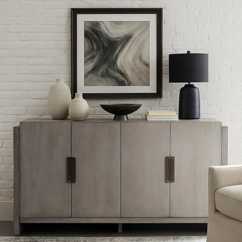 Miniatura 7 de Benzara Gris Sideboard Server, 4 Doors w Metal Handles, 60 Inch Stone Gray